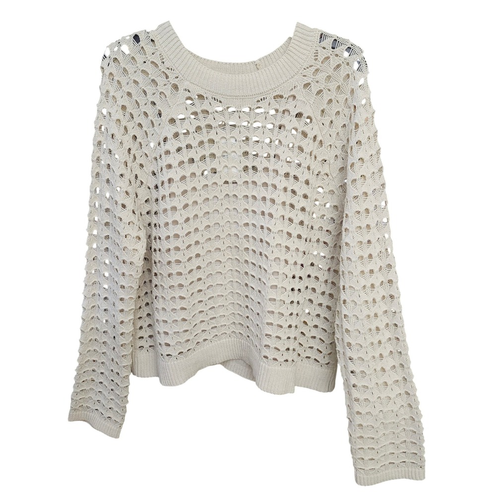 Rachel Rachel Roy Ivory Open Knit Sweater Crew Neck Cotton Blend XL NWT Beachy